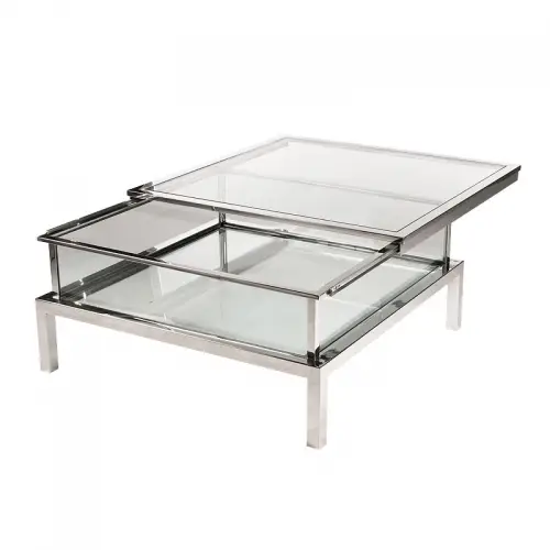 By Kohler  Coffee Table Farley 100x100x40cm sliding silver Glass (109561)