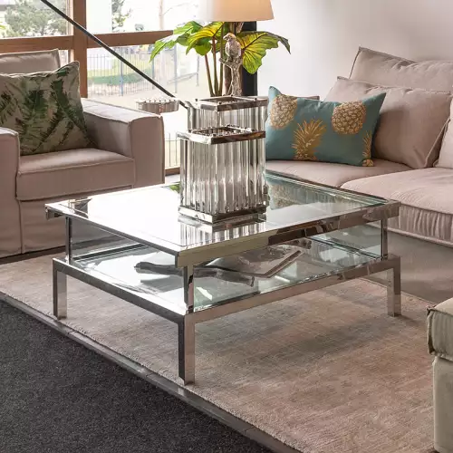 By Kohler  Coffee Table Farley 100x100x40cm sliding silver Glass (109561)